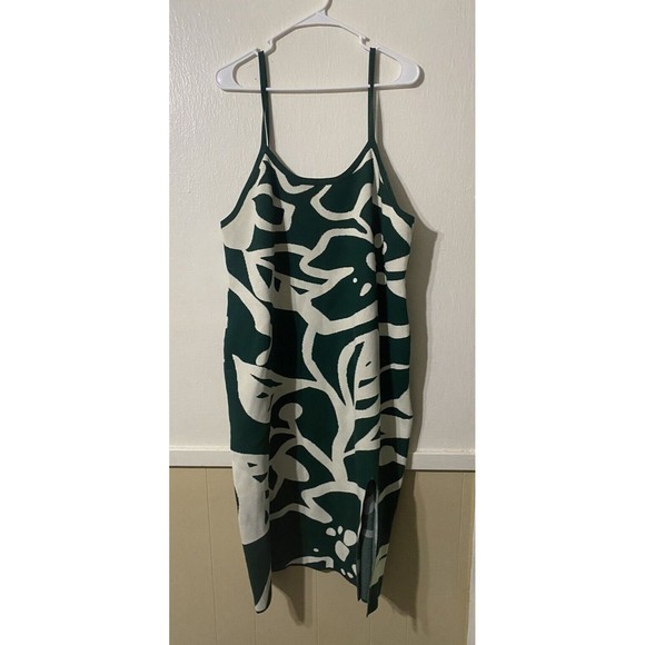 Cider Womens Knit U Line Boho Midi Dress Green Lagenlook Beachy 2XL - Picture 1 of 12